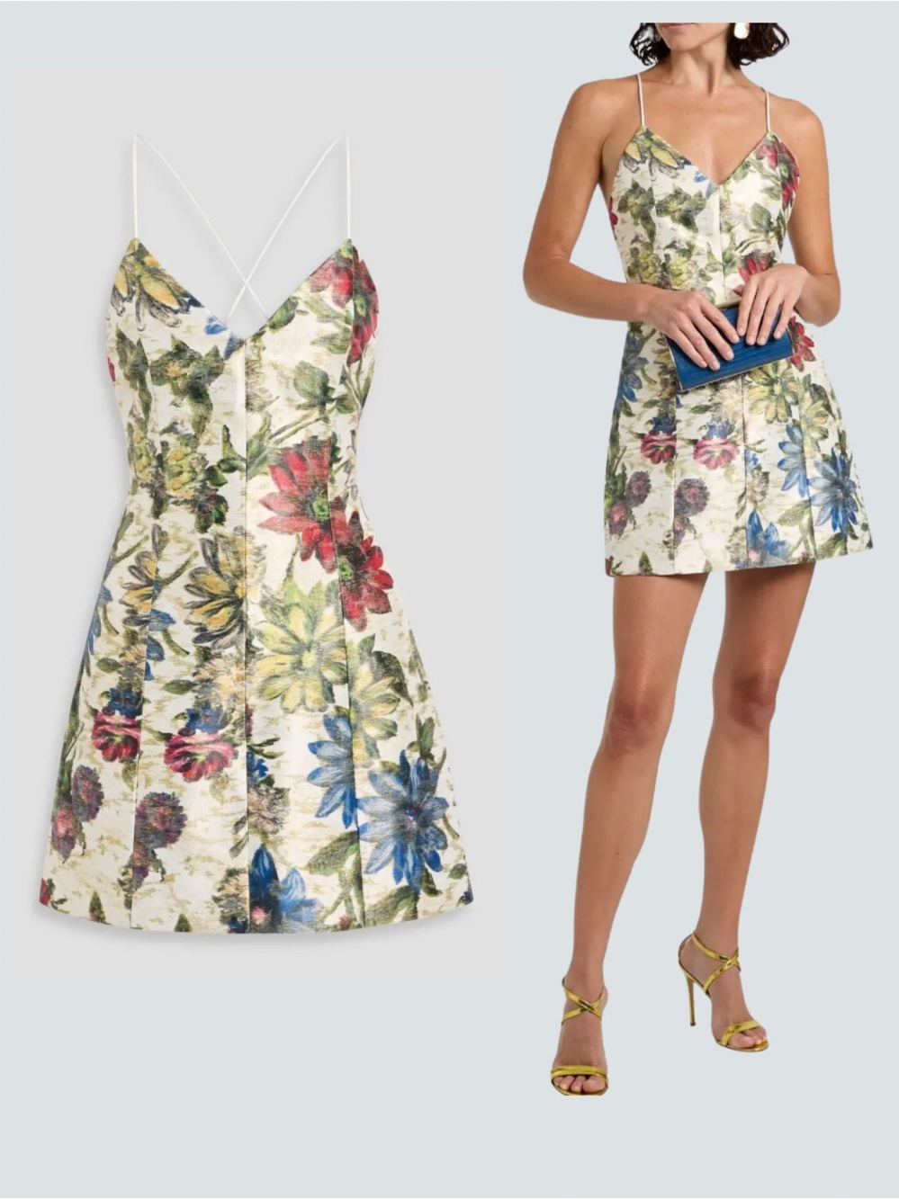 ALICE + OLIVIA Tayla Metallic Floral Print Jacquard Mini Dress Size 4 Boho Fairy
